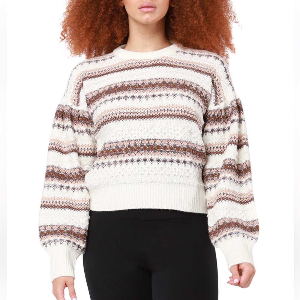 NWT Black Tape Balloon Sleeve Fringe Knit Sweater. Size Small